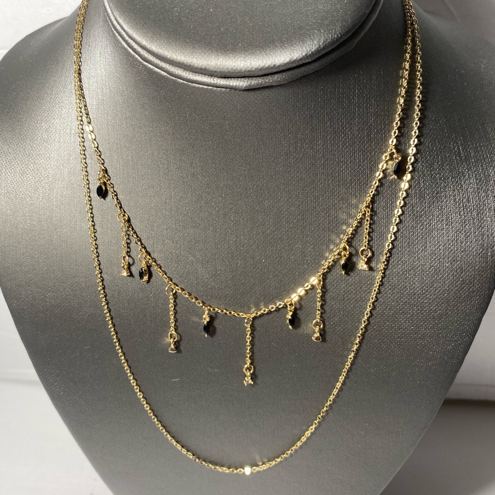 I.N.C Gold-Tone Cristal Black stone &Bar Layered